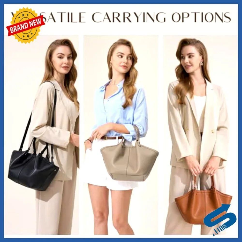 Large Capacity PU Leather Tote Bag with Adjustable Strap for Work & Travel